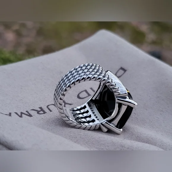 David Yurman Sterling Silver Wheaton 14x20mm Black Onyx & Diamond Ring - Picture 13 of 16